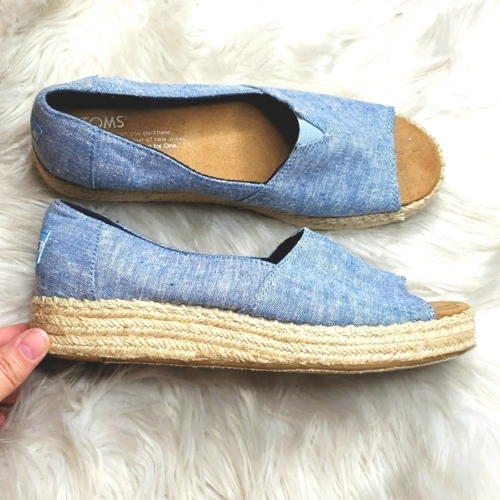 TOMS Alpargata Blue Slub Chambray Open Ztoe Espadrilles: Blue Slub 7